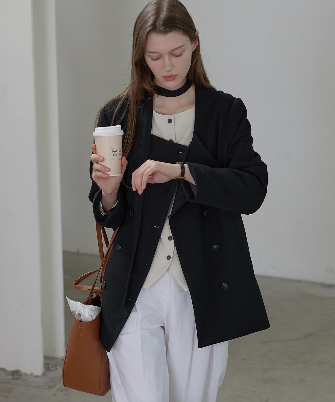 Toff Scarf Double Wool Jacket ( Black )