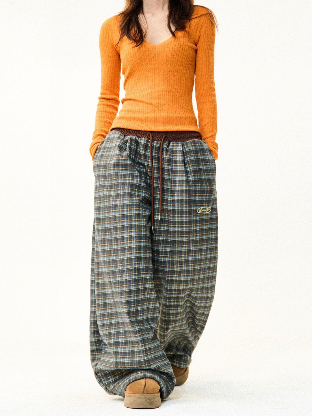 체크 누빔 여성 겨울 팬츠 한정 할머니
