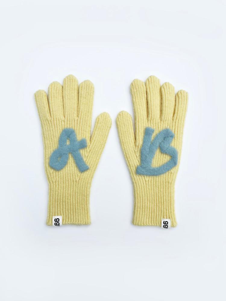 ggwel 꿸 커스텀 이니셜 니트 리본 핑거홀 장갑 옐로우