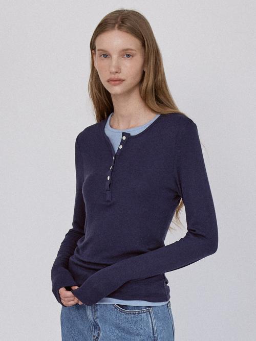 Basic Layered Panel T-Shirt - Navy