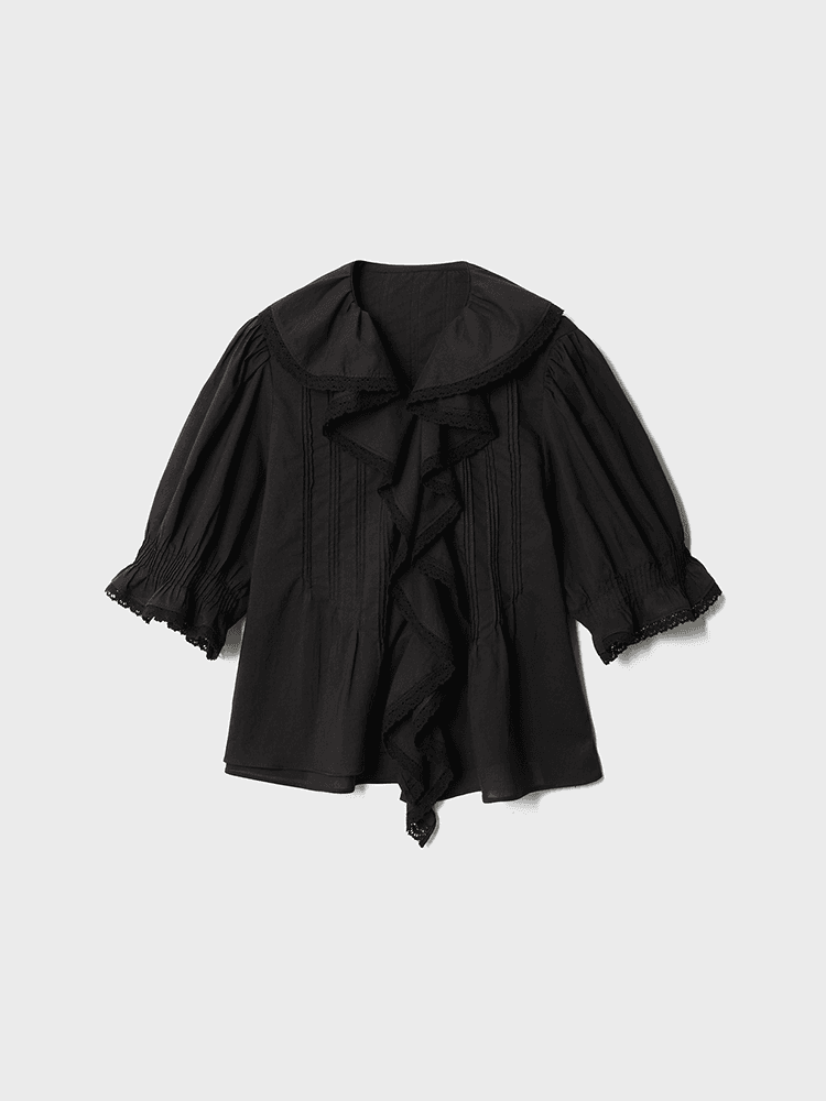 Cecillia Ruffle Blouse (4th Reorder) [Black]