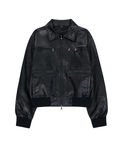 Western Collar Leather Jacket (Black)