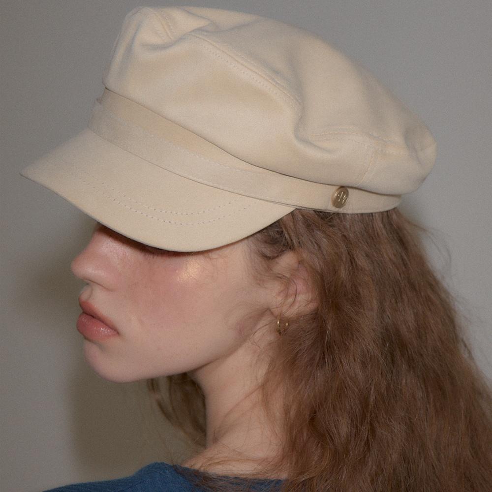 Suede Button Hat_ Ivory
