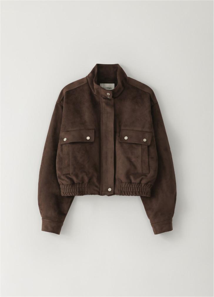 Suede Cropped Bomber Jacket Brown