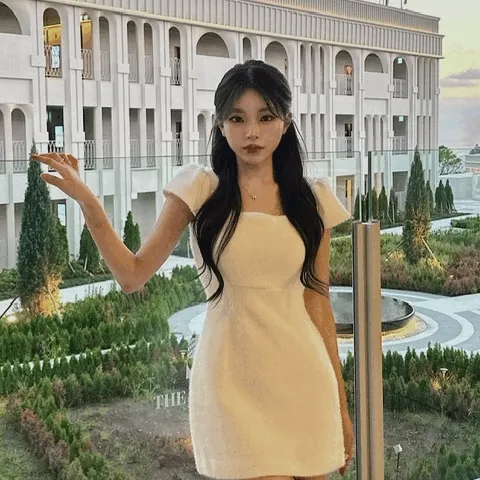 [하객룩/겨울까지] 허리쏙 퍼프 트위드 미니 원피스