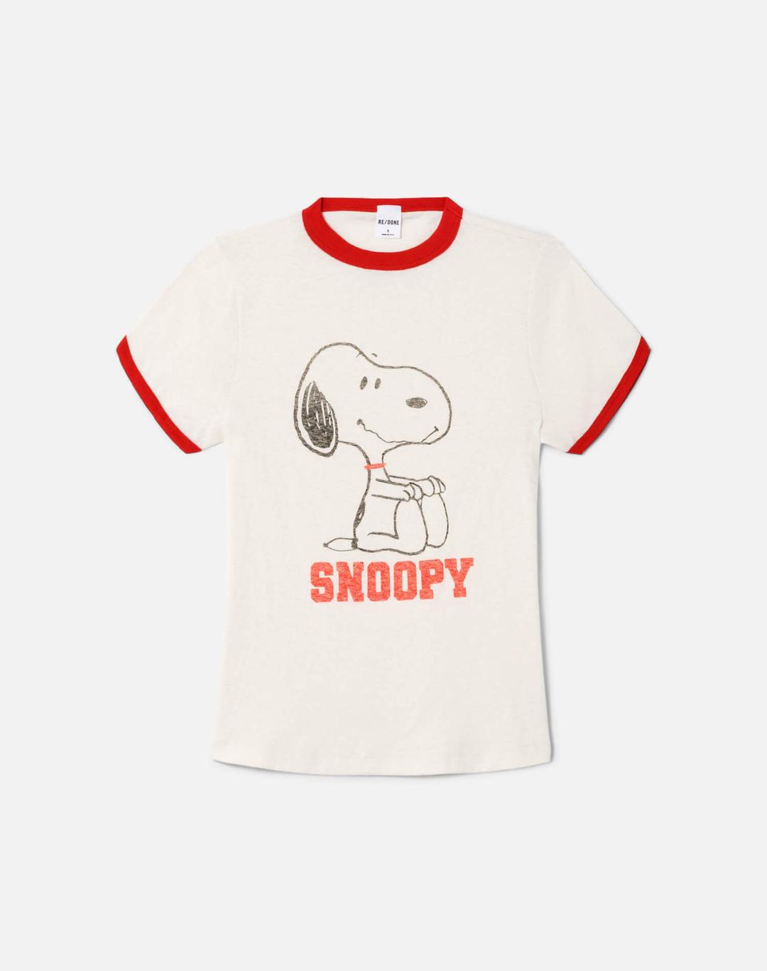 60s Slim Ringer "Snoopy" Tee - Vintage White With Crimson - Vintage White With Crimson / XS