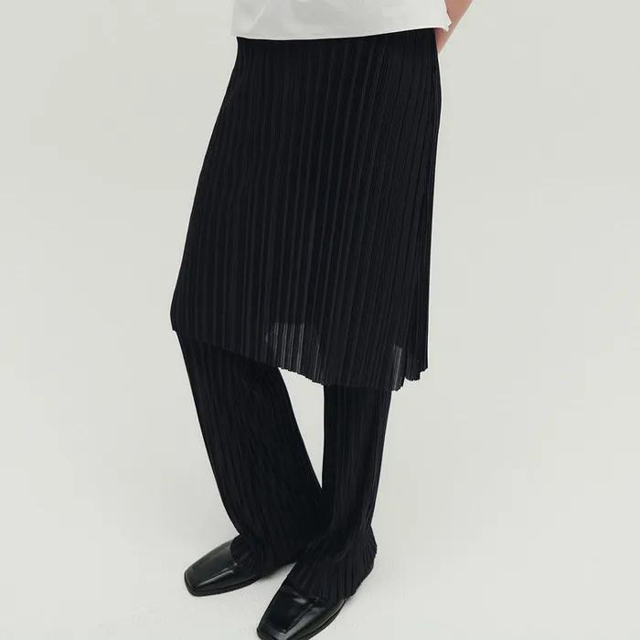 SATIN PLEATS SKIRT PANTS [NAVY]