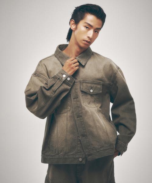 피그먼트 오버사이즈 데님 트러커 재킷 [카키]