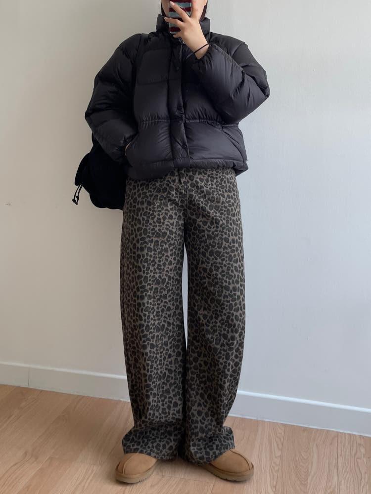 레오파드 기모 허리 스트링 팬츠