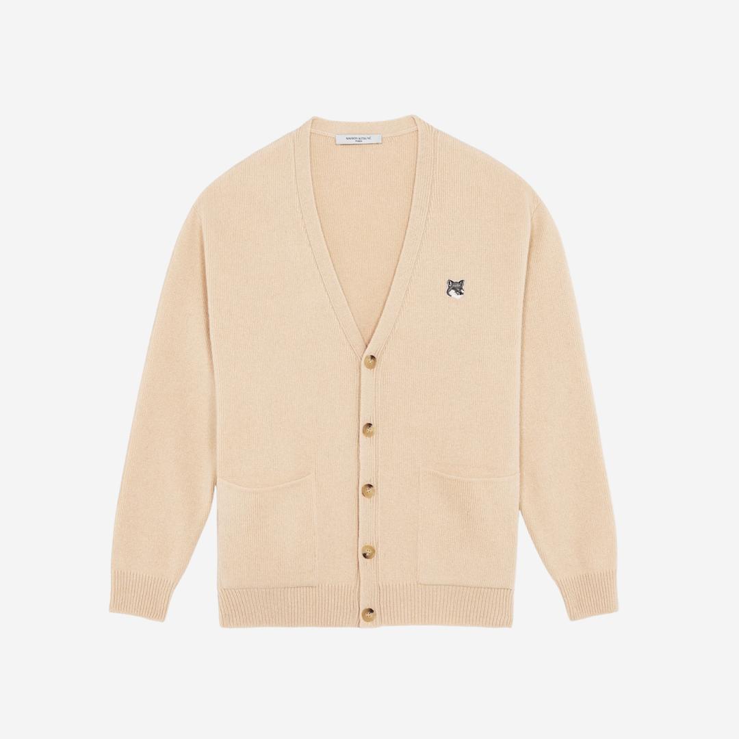 Maison Kitsune Grey Fox Head Patch Relaxed Cardigan Beige