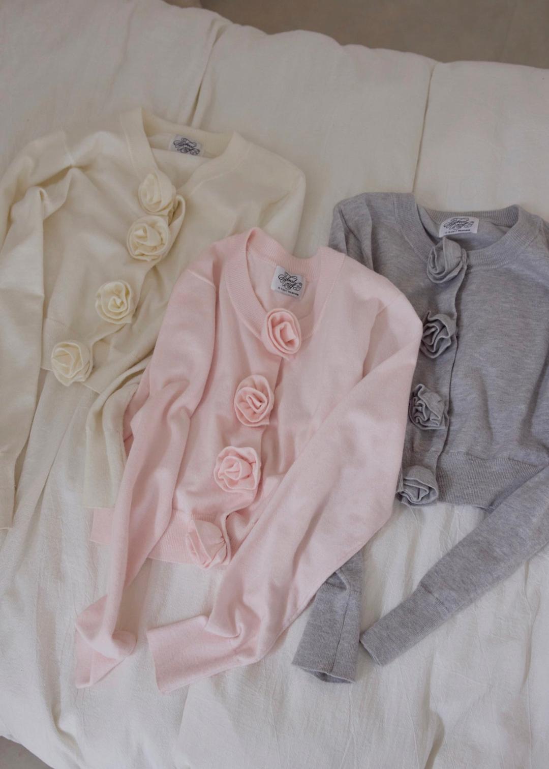 Rose flower motif cardigan