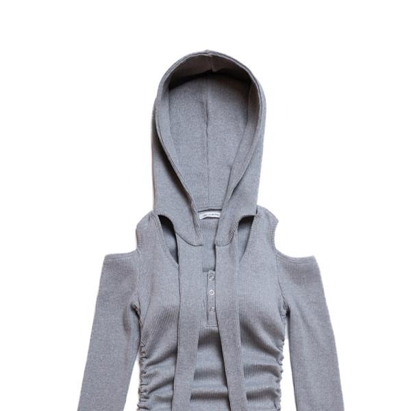 [예약발송 3월 10일 발송]OFF SHOULDER HOODED LONG SLEEVE GRAY