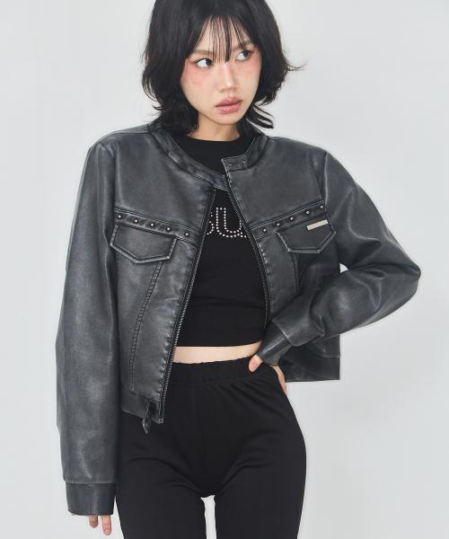 트랙 레더 후디 자켓 차콜