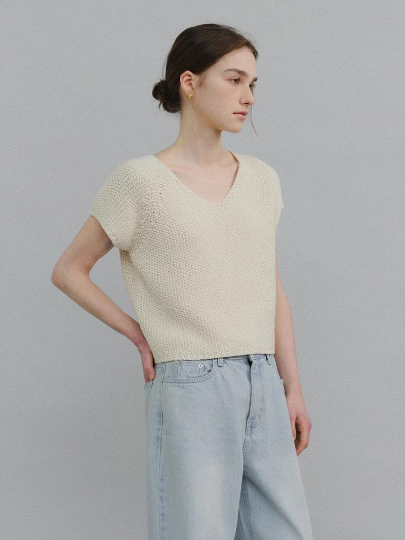 URAGO - RE-ORDER / Cap sleeve V-neck knit_2colors