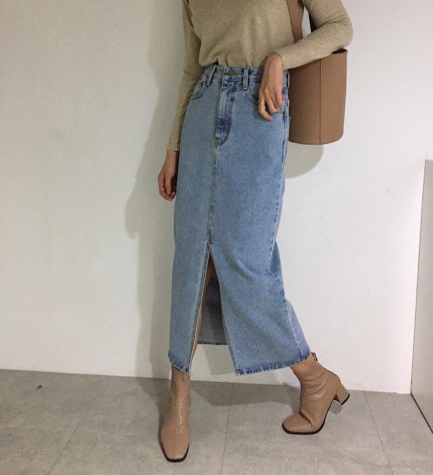 포렌 프론트슬릿데님스커트(2color)