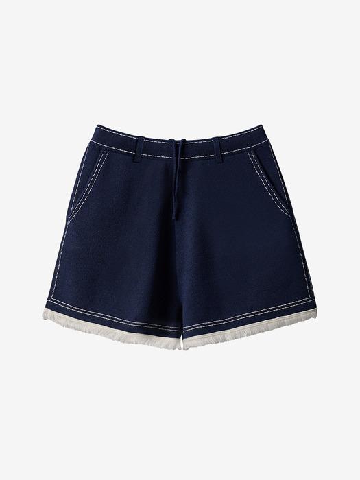 데님드 니트 프릴 쇼츠_denim navy