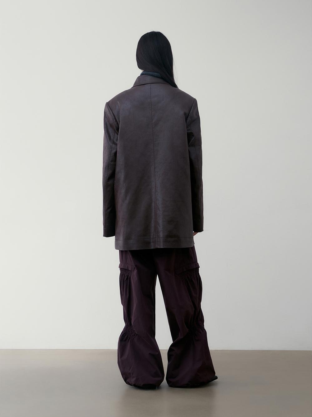 CREASED LEATHER COAT_BROWN