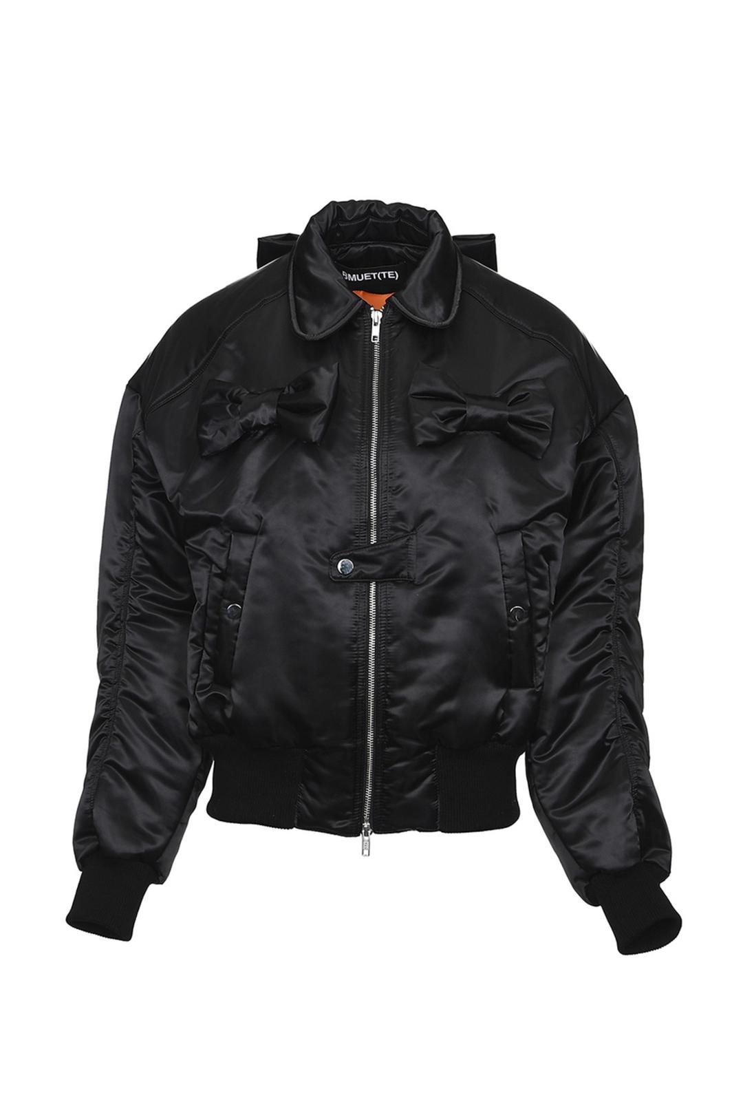리본 봄버 자켓 블랙