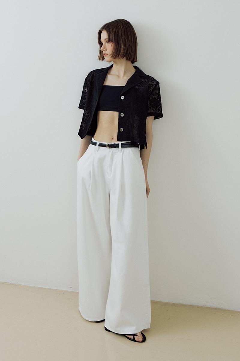 Pin tuck Ecru Denim Pants (white)