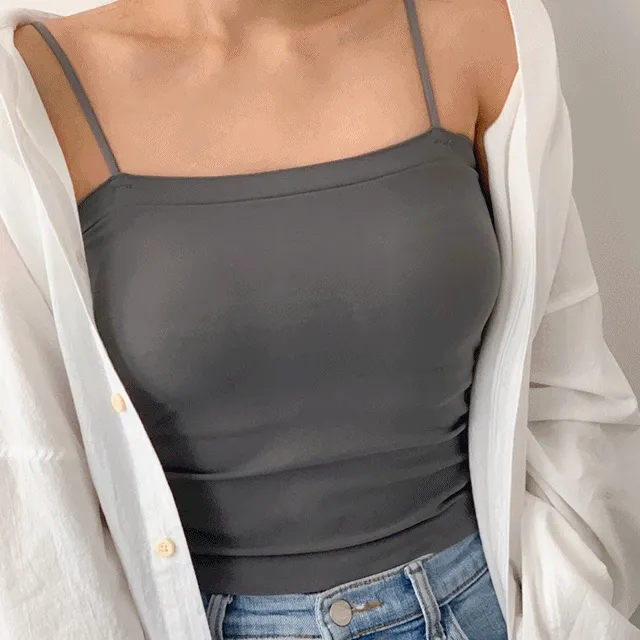 [1+1할인] 심플 스퀘어넥 노와이어 캡내장 일자 끈나시 6color