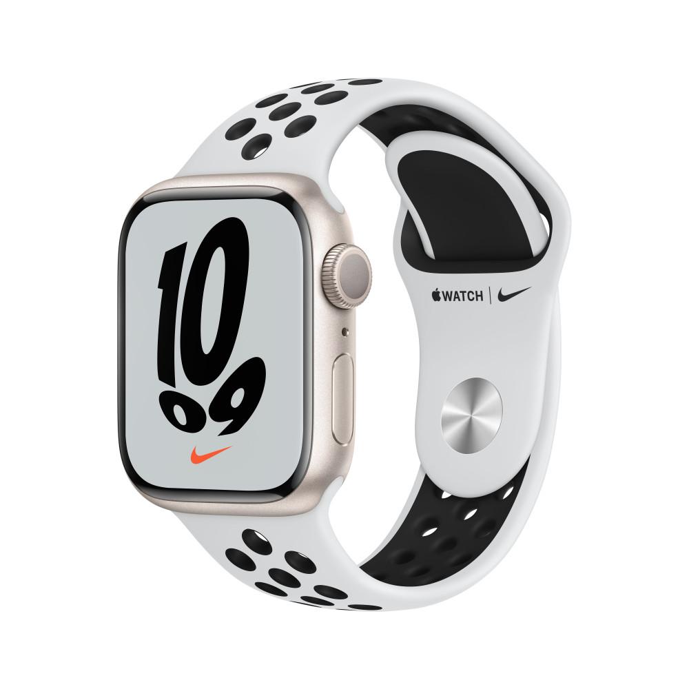 Apple 애플워치 7 41mm Nike GPS 스타라이트 알루미늄 케이스 퓨어플래티넘/블랙 스포츠밴드 (MKN33KH/A)