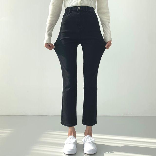 ~2XL[기장선택/밴딩+베이직]허리밴딩 빈티지 블랙 스판 슬림 일자 팬츠_복플레이스