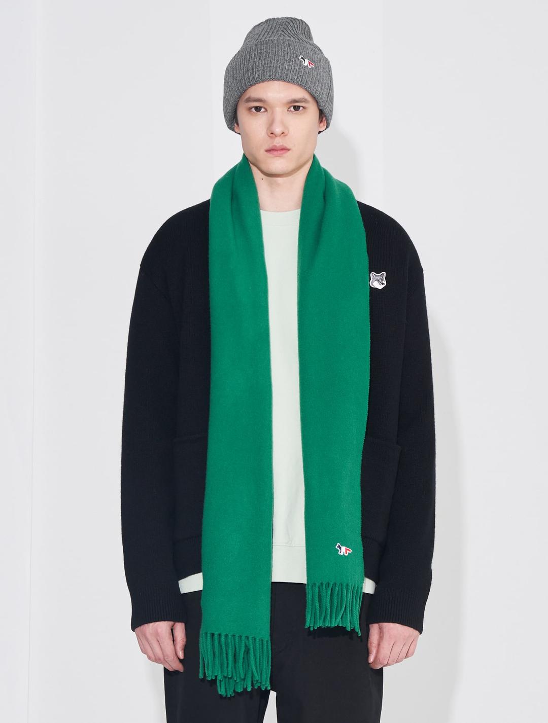 💛아울렛 시즌오프💛 Unisex Tricolor Fox Patch Wool Scarf - Deep Green