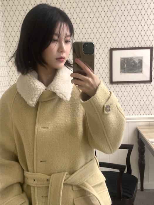 [단독]22 Fall_  Belted Wool Coat [Ecru Shearling Collar]_2COLORS