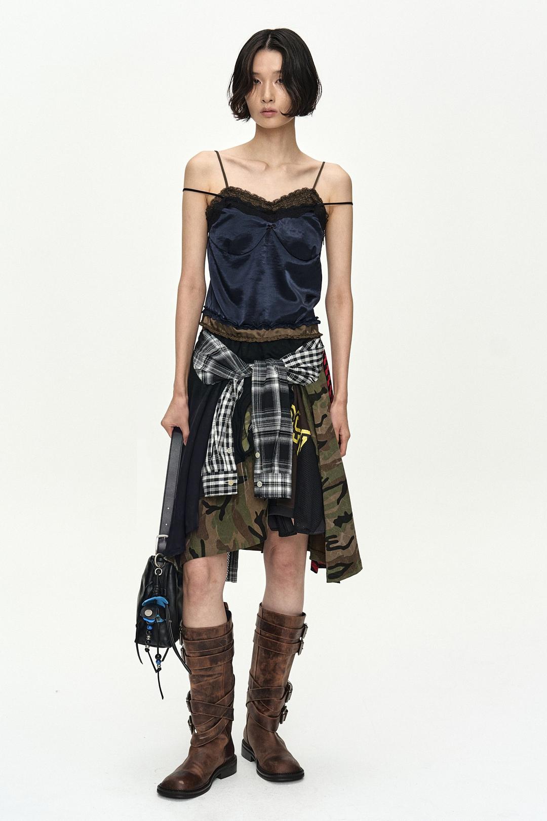 REWORKED VINTAGE JERSEY CAMISOLE DRESS atb1570w(NAVY)