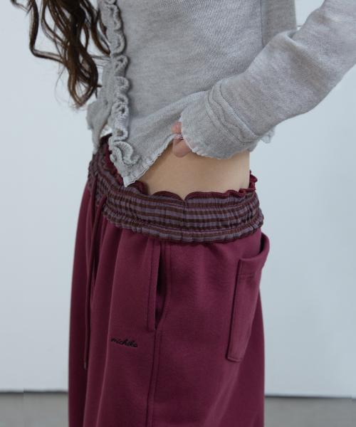 폴드 웨이스트 스웻팬츠 버건디