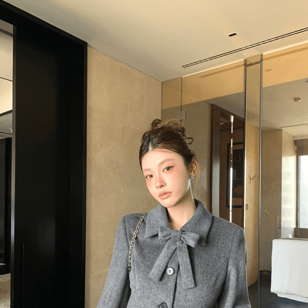 LIN Gray Alice Thousand Gold Lace Wool Jacket Skirt Set