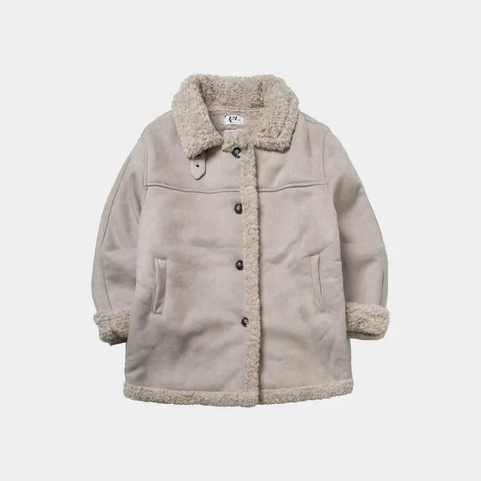 양털 하이넥 시어링 스웨이드 오버핏 무스탕 하프 자켓 [베이지]