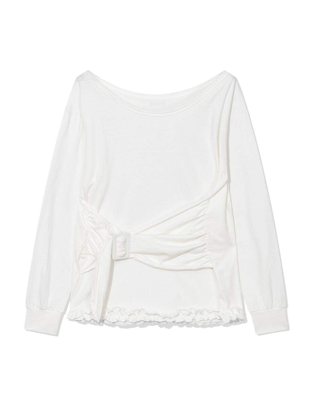 BUCKLE OFF-SHOULDER T-SHIRT(WHITE)