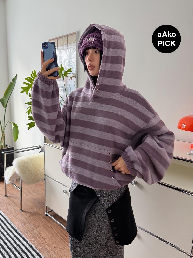 (*당일발송) EYELET STRIPE FLEECE HOODIE (3color!)