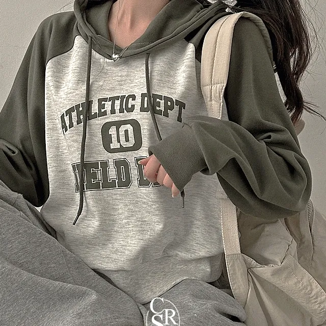 [캐주얼/간절기] 배색 나그랑 레터링 후드티셔츠