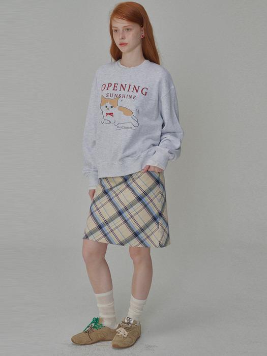 Oblique Check Patterned Midium Skirt_Yellow