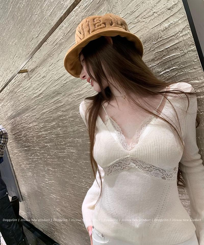 레이스 레이어드 울100 니트탑