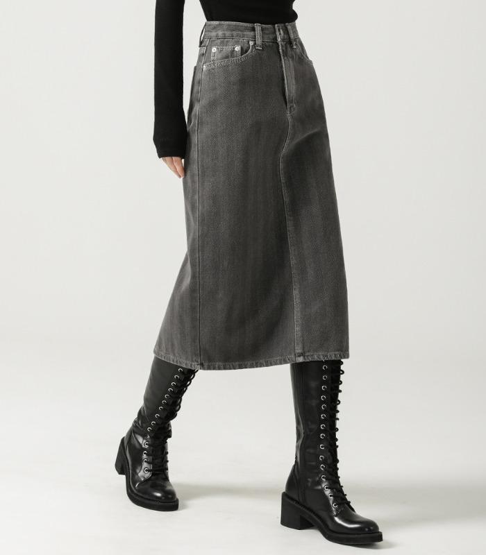 Herringbone H-line Long Skirt CHARCOAL