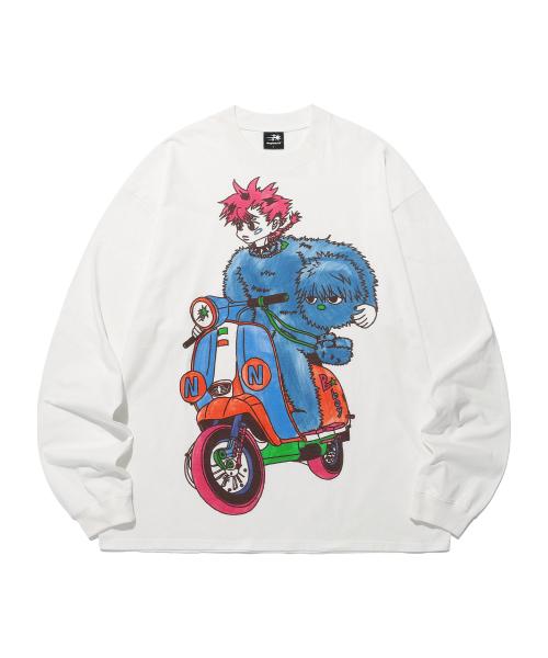 나이스고스트클럽(NICEGHOSTCLUB)  MOTORCYCLE BLUE BOY BIG BIG L/S TEE_WHITE(NG2EFUT554A) - 사이즈 & 후기 | 무신사