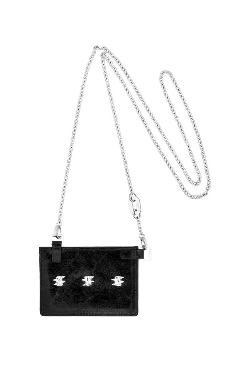NO.629 [SILVER] SPIKY LEATHER CARD WALLET CROSS NECKLACE