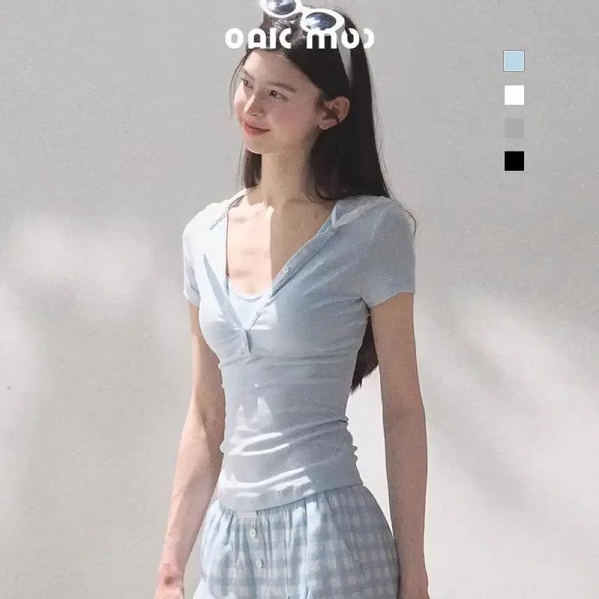 OAKMOO 티셔츠 라이오셀 후드 레이스 반팔 탑