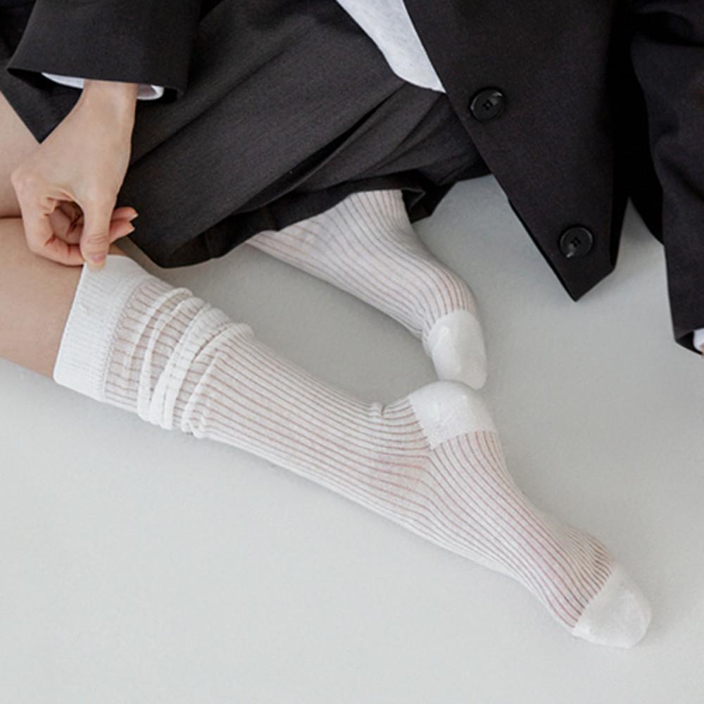 루즈핏 시스루 골지 패션 니삭스 자연스러운 셔링 양말 3색상 N231