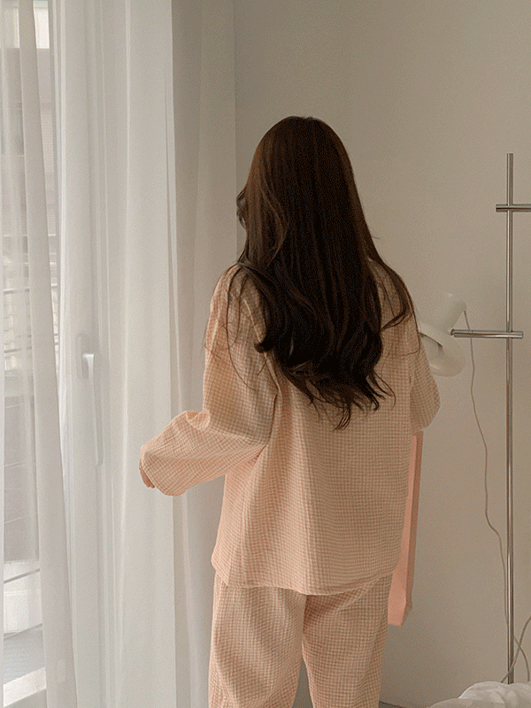 쥬니쥬 [3만장 돌파/☁코튼] J'eu 데이지 체크 요루면 긴팔 파자마 잠옷 세트 3color,2size