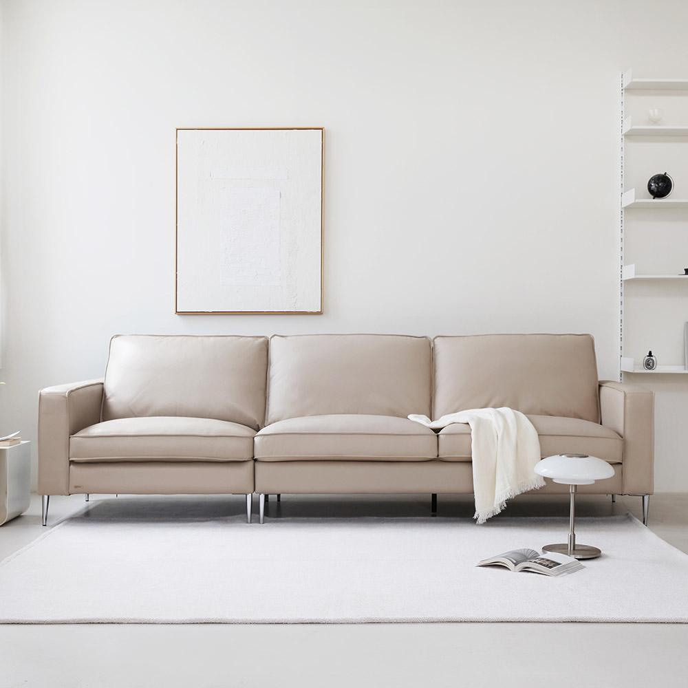 바움 천연면피가죽 4인 소파