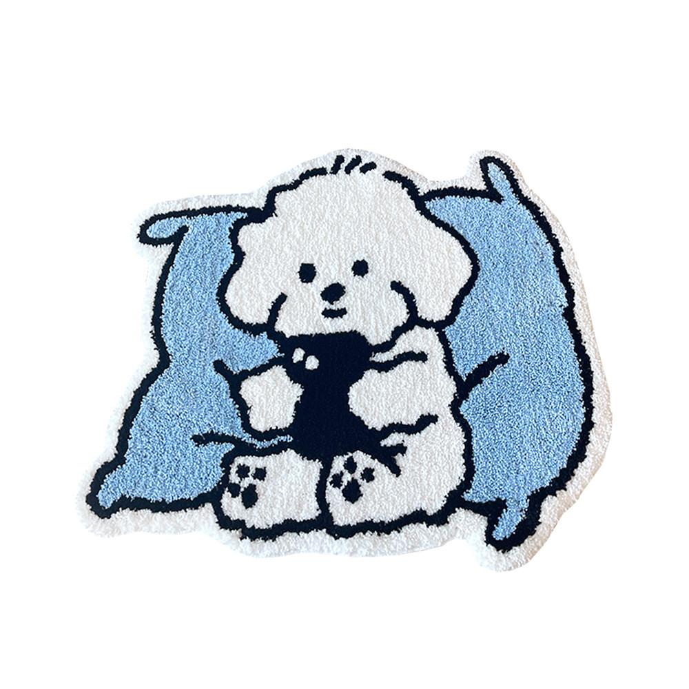 수심 Puppy Rug 강아지 러그 발매트 카펫 귀여운 감성 침실 현관 카페트 하늘색 방