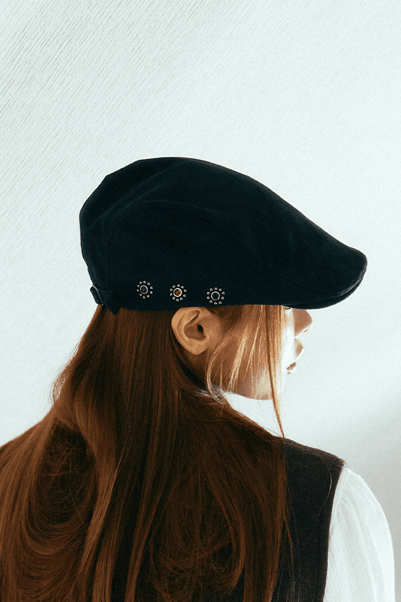 [New20%]Eco Suede Stud Hunting Cap (Black)