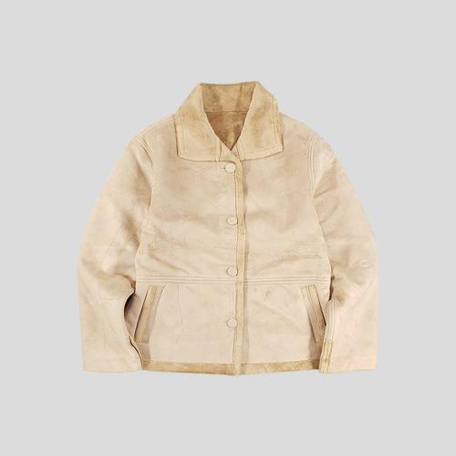 빈티지 베이지 투포켓 이너플리스 무스탕 스웨이드 자켓  SIZE WOMANS M-L