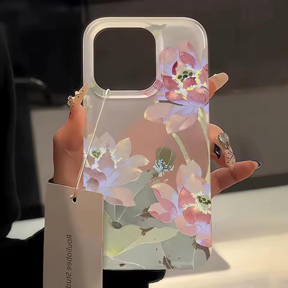 꽃 전화 케이스 iPhone 16 Pro 케이스 iPhone 15 13 11 12 14 Pro Max 13 Mini 16 Plus 반투명 슬림 실키 스킨 뒷면 커버