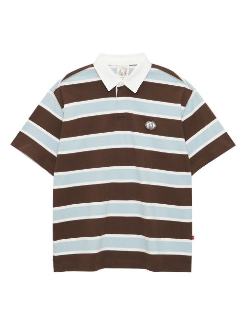 럭비 스트라이프 반팔 폴로 티셔츠 - U_Brown