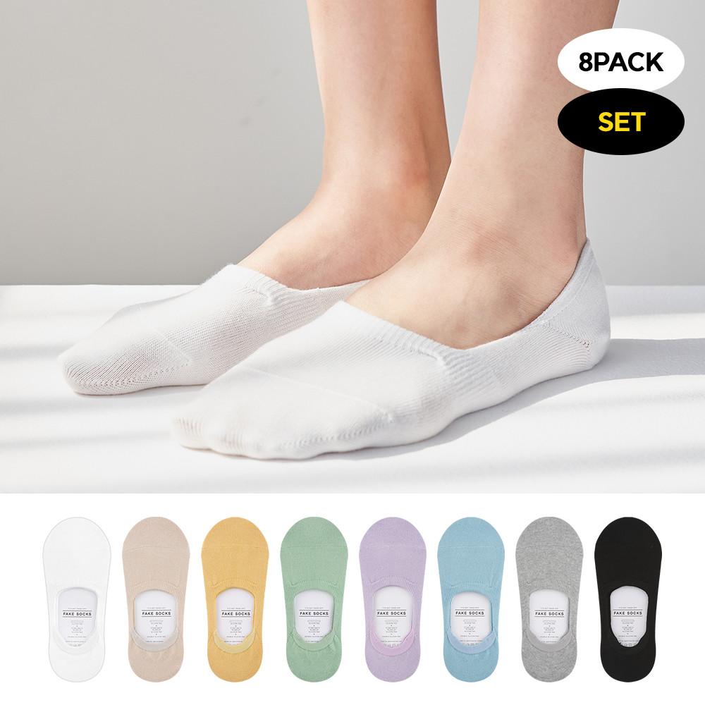 GGRN 여성 남성 페이크삭스 절대 안벗겨지는 덧신 8켤레 여자 남자 발등 덮는 실리콘 발목 양말 세트